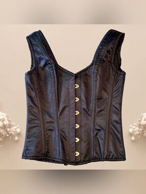 Gothic Black Satin Corset / Satin Burlesque Lace Up Top / Y2K / M